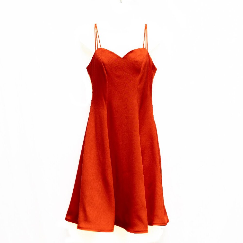 VTG Silk Satin Cocktail Dress 2P–4P Orange Braided Spaghetti‎ Straps Open Back